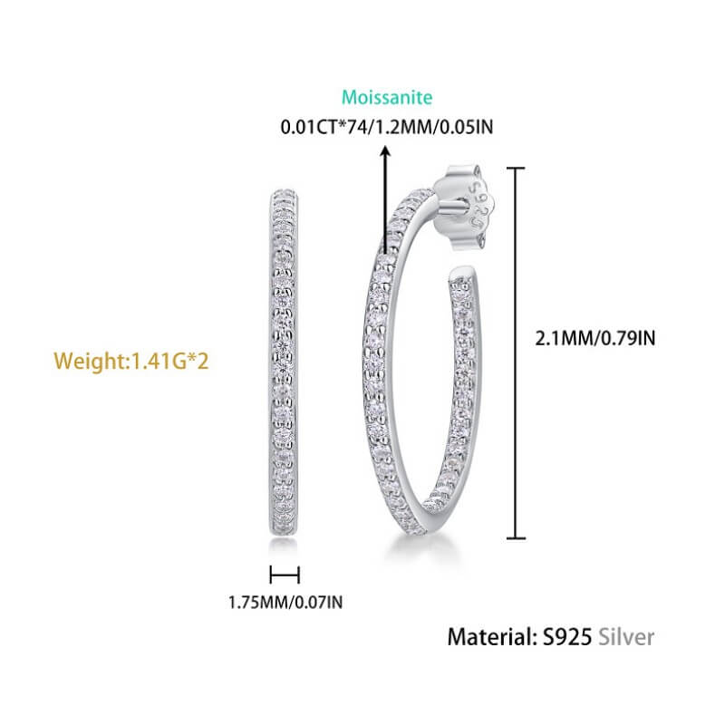 S925 Sterling Silver Fashion Popular Women's Hoop Moissanite Earrings - Image 2